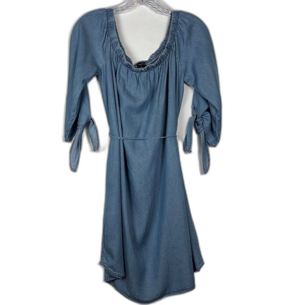 rue21 Junior Blue Chambray Off-The-Shoulder Lyocell Mini Dress Size M Boho